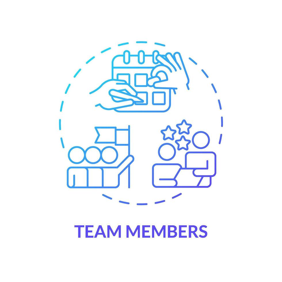 Team members blue gradient concept icon. Working together. Teamwork cooperation. Enterprise solution. Team collaboration abstract idea thin line illustration. Isolated outline drawing vector