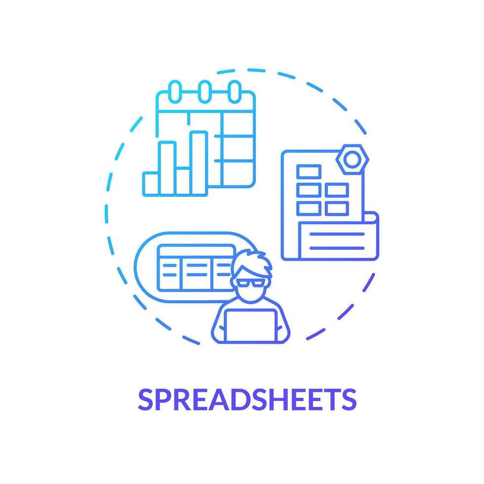 Spreadsheets blue gradient concept icon. Project management. Business software. Content plan. Editorial calendar. Tracking data abstract idea thin line illustration. Isolated outline drawing vector