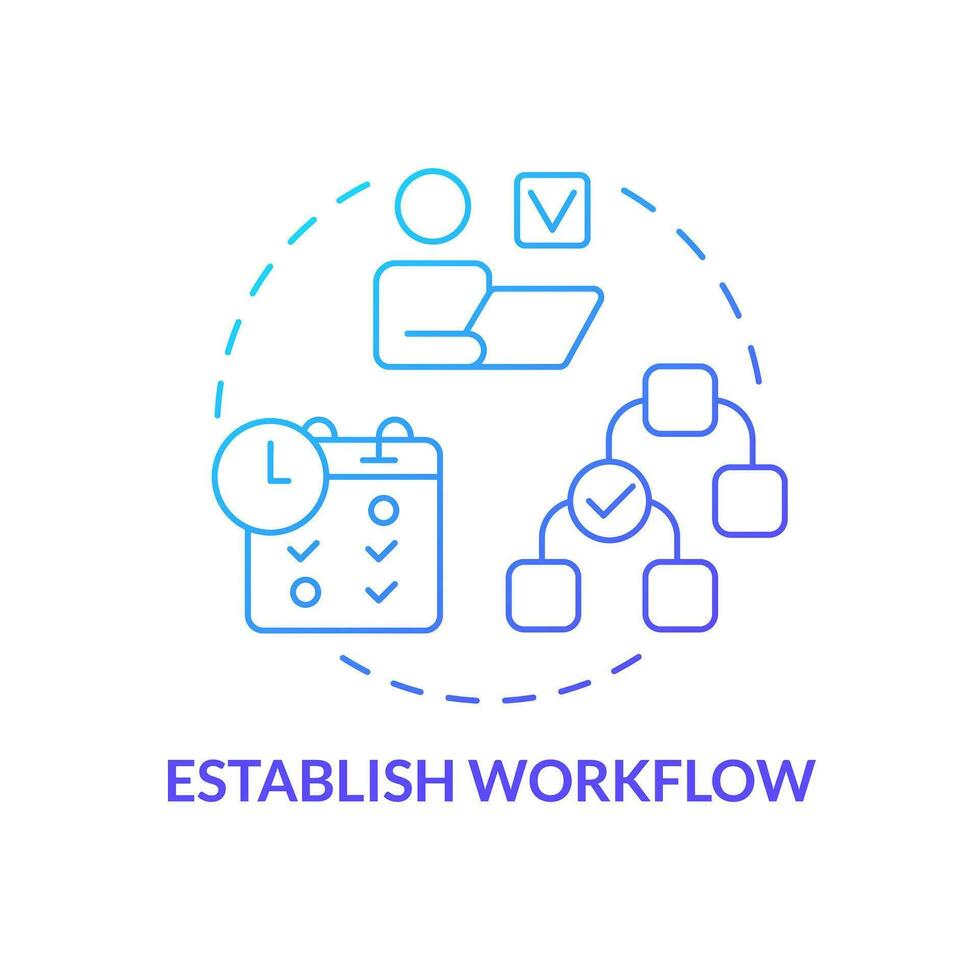 Establish workflow blue gradient concept icon. Roles and responsibilities. Optimization process. Content creation. Project management abstract idea thin line illustration. Isolated outline drawing vector