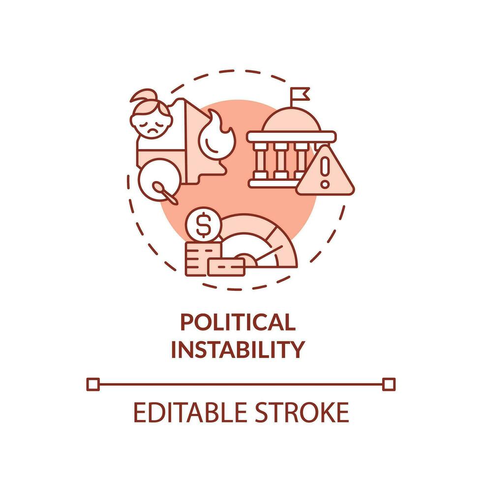Political instability red concept icon. County government. Economic crisis. Global change. Conflict zone. Social unrest abstract idea thin line illustration. Isolated outline drawing. Editable stroke vector