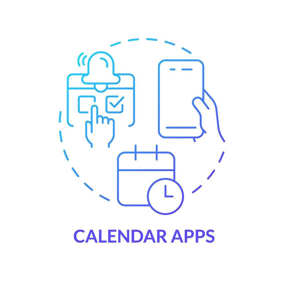 calendario aplicaciones azul degradado concepto icono. hora gestión. equipo trabajar. contenido calendario. incrementar productividad. tarea gerente resumen idea Delgado línea ilustración. aislado contorno dibujo vector