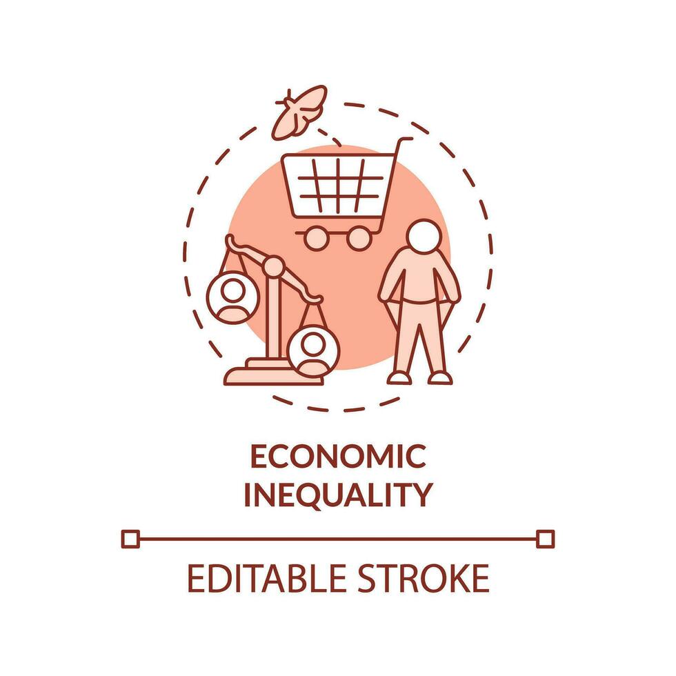 Economic inequality red concept icon. Basic need. Income disparity. Social difference. Financial crisis. Wealth gap abstract idea thin line illustration. Isolated outline drawing. Editable stroke vector