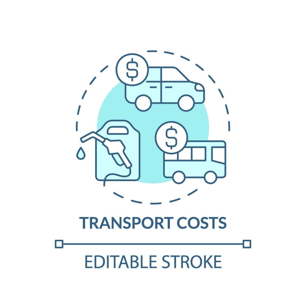 Transport costs turquoise concept icon. Car owner. Fuel price. Public transportation. Cost of living. Personal budget abstract idea thin line illustration. Isolated outline drawing. Editable stroke vector