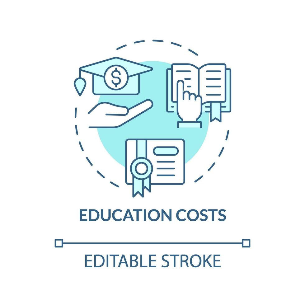 educación costos turquesa concepto icono. estudiante préstamo. financiero ayuda. personal finanzas. costo de viviendo. matrícula cuota resumen idea Delgado línea ilustración. aislado contorno dibujo. editable carrera vector