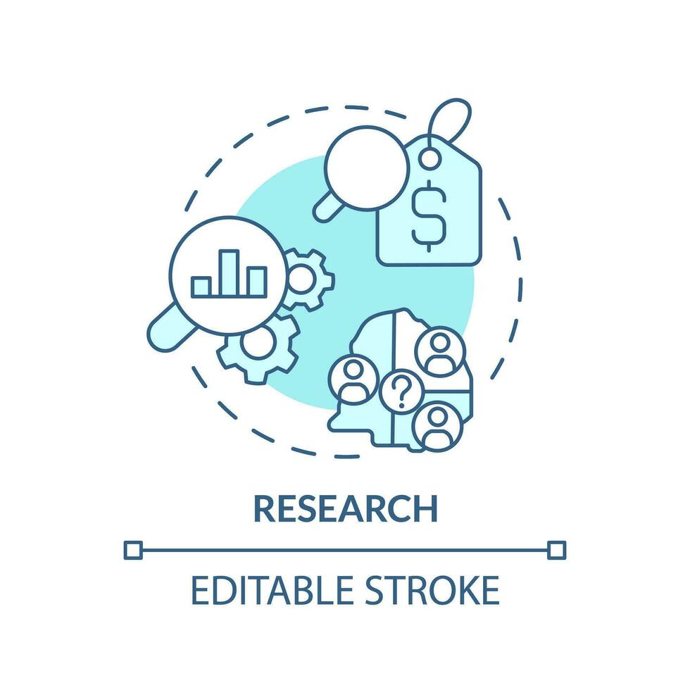 Research turquoise concept icon. Financial advisor. Consumer price index. Online tool. Living wage. Calculate money abstract idea thin line illustration. Isolated outline drawing. Editable stroke vector