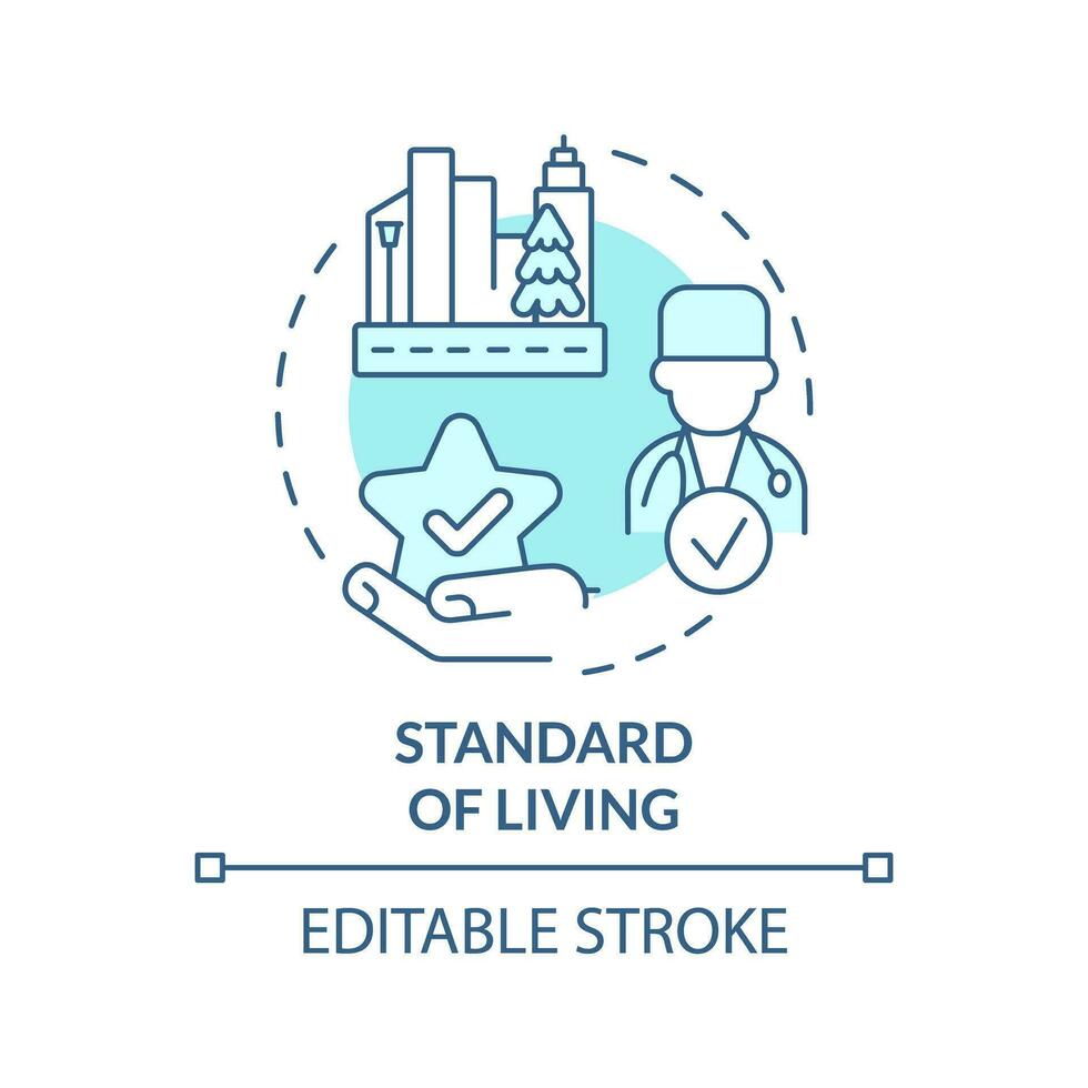 Standard of living turquoise concept icon. Well being. Human development index. Socio economic. Quality of life abstract idea thin line illustration. Isolated outline drawing. Editable stroke vector