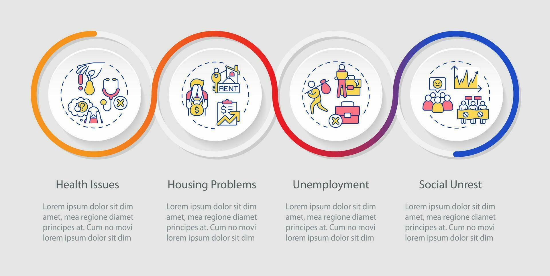 costo de vivo crisis impacto lazo infografía modelo. financiero estrés. datos visualización con 4 4 pasos. editable cronograma informacion cuadro. flujo de trabajo diseño con línea íconos vector