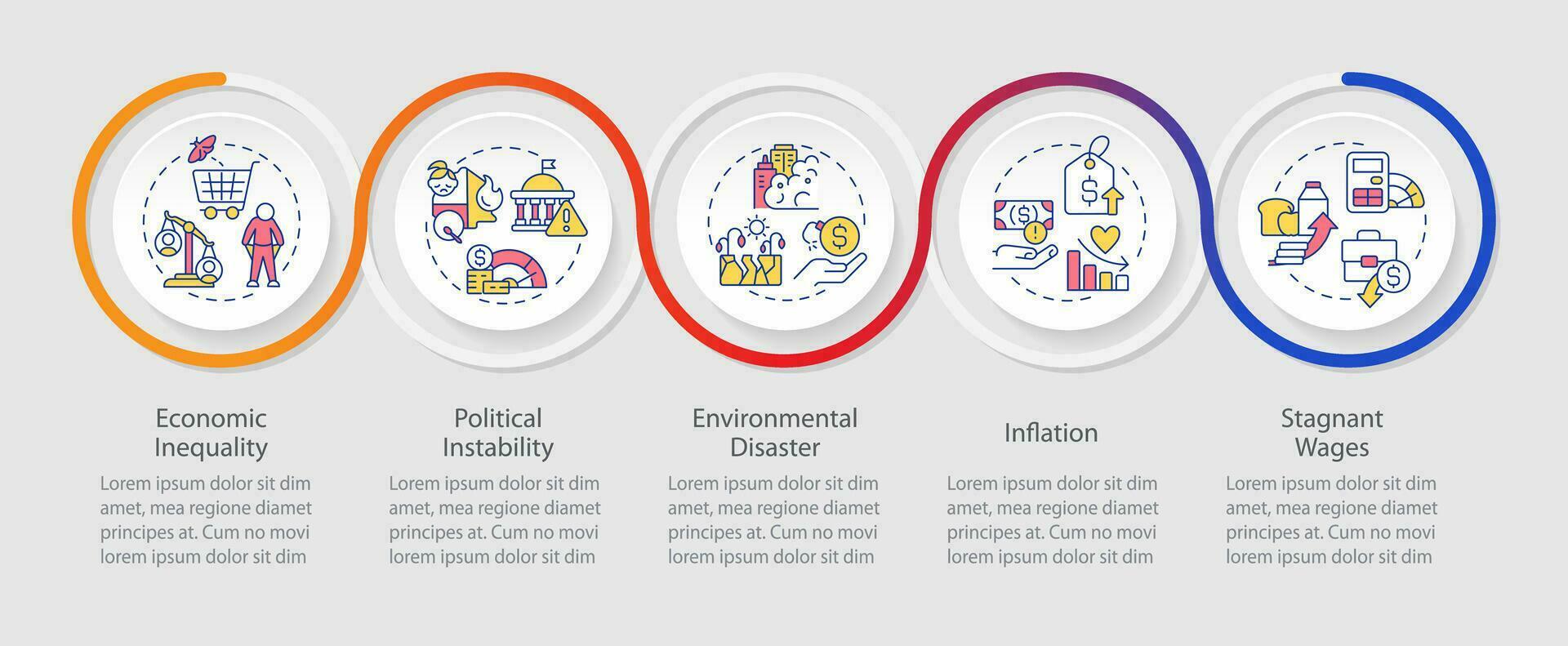 Cost of living crisis factors loop infographic template. Global economy. Data visualization with 5 steps. Editable timeline info chart. Workflow layout with line icons vector