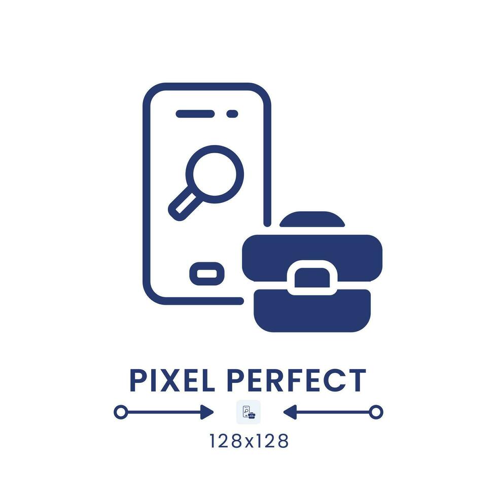 Job Search app black solid desktop icon. Recruiting software. Employment marketplace. Pixel perfect 128x128, outline 4px. Silhouette symbol on white space. Glyph pictogram. Isolated vector image