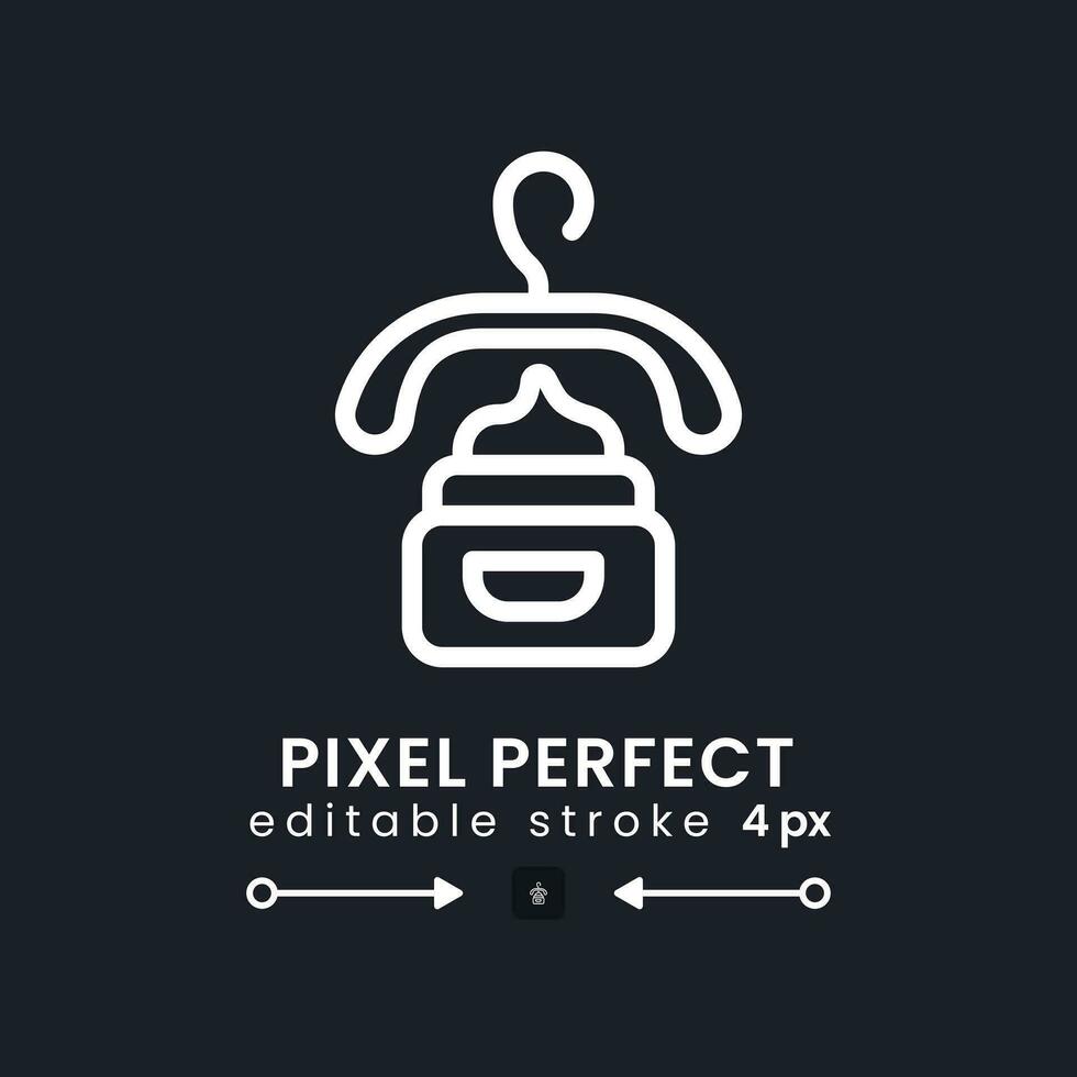 Clothes and cosmetics white linear desktop icon on black. Online shopping. Fashion and beauty retailer. Pixel perfect, outline 4px. Isolated user interface symbol for dark theme. Editable stroke vector