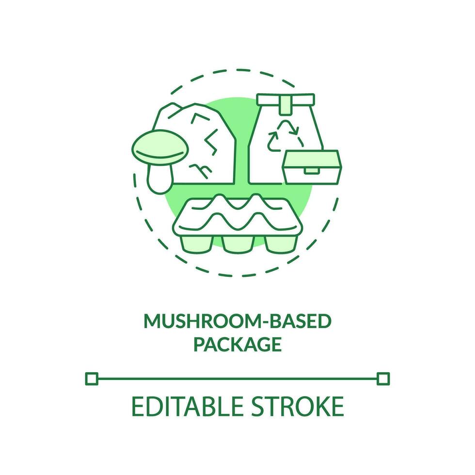 Mushroom based package green concept icon. Plastic replacement. Agricultural waste. Mycofoam idea thin line illustration. Isolated outline drawing. Editable stroke vector