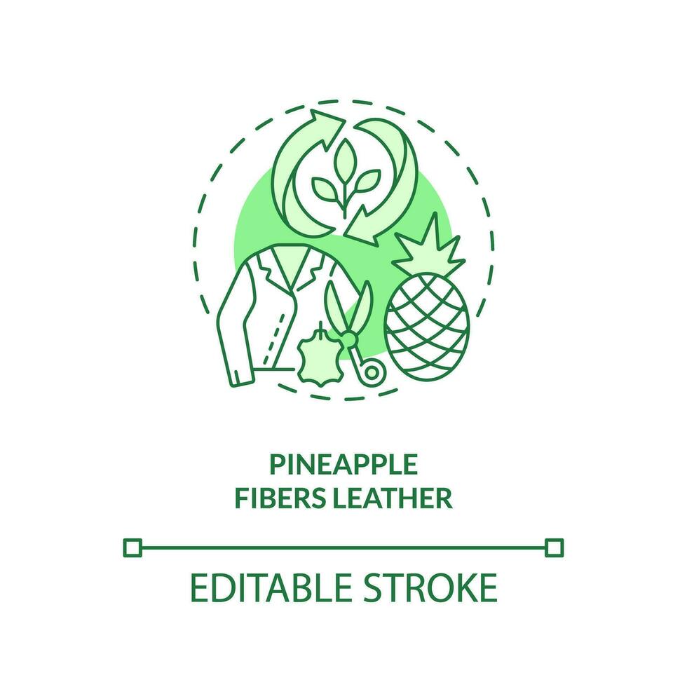 Pineapple fibers leather green concept icon. Pina fabric. Vegan clothing. Plant based material idea thin line illustration. Isolated outline drawing. Editable stroke vector