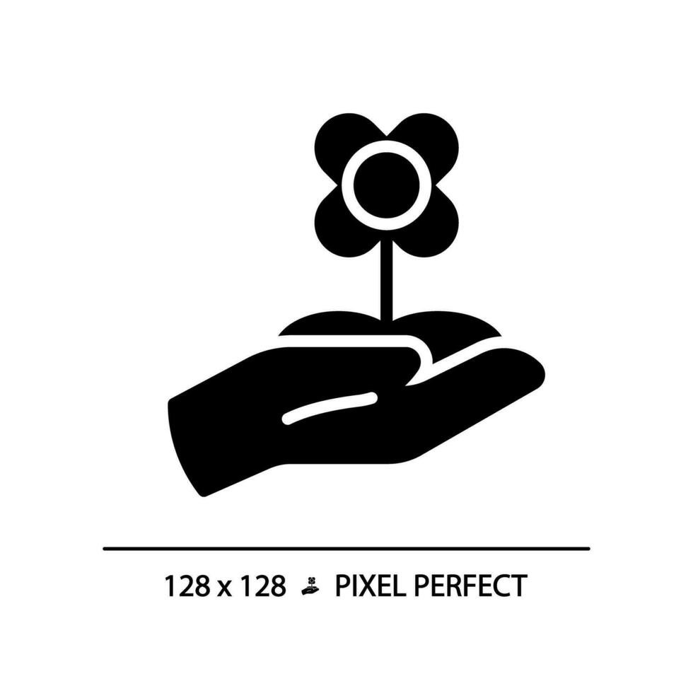 Floriculture black glyph icon. Flower farming. Ornamental horticulture. Plant cultivation. Floral industry. Silhouette symbol on white space. Solid pictogram. Vector isolated illustration