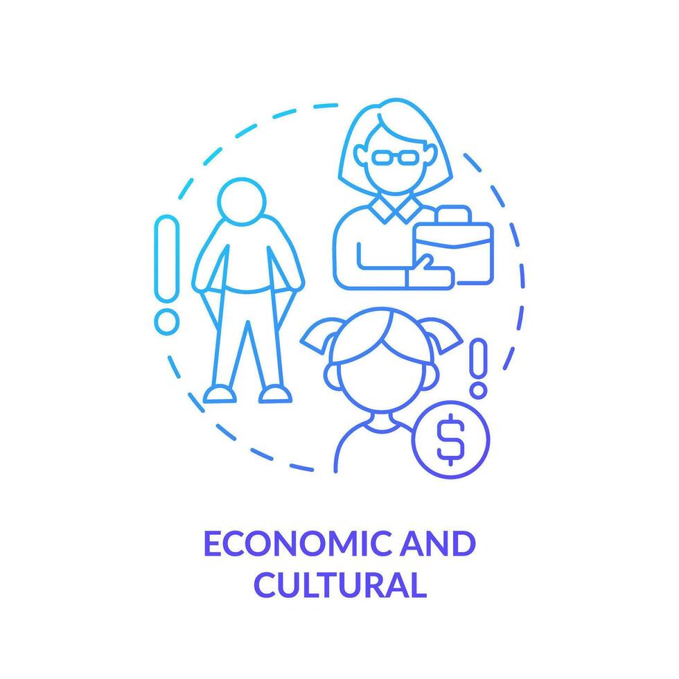 Economic and cultural blue gradient concept icon. Cost of living. Income loss. Raising child. Intimate relationship. Birth control abstract idea thin line illustration. Isolated outline drawing vector