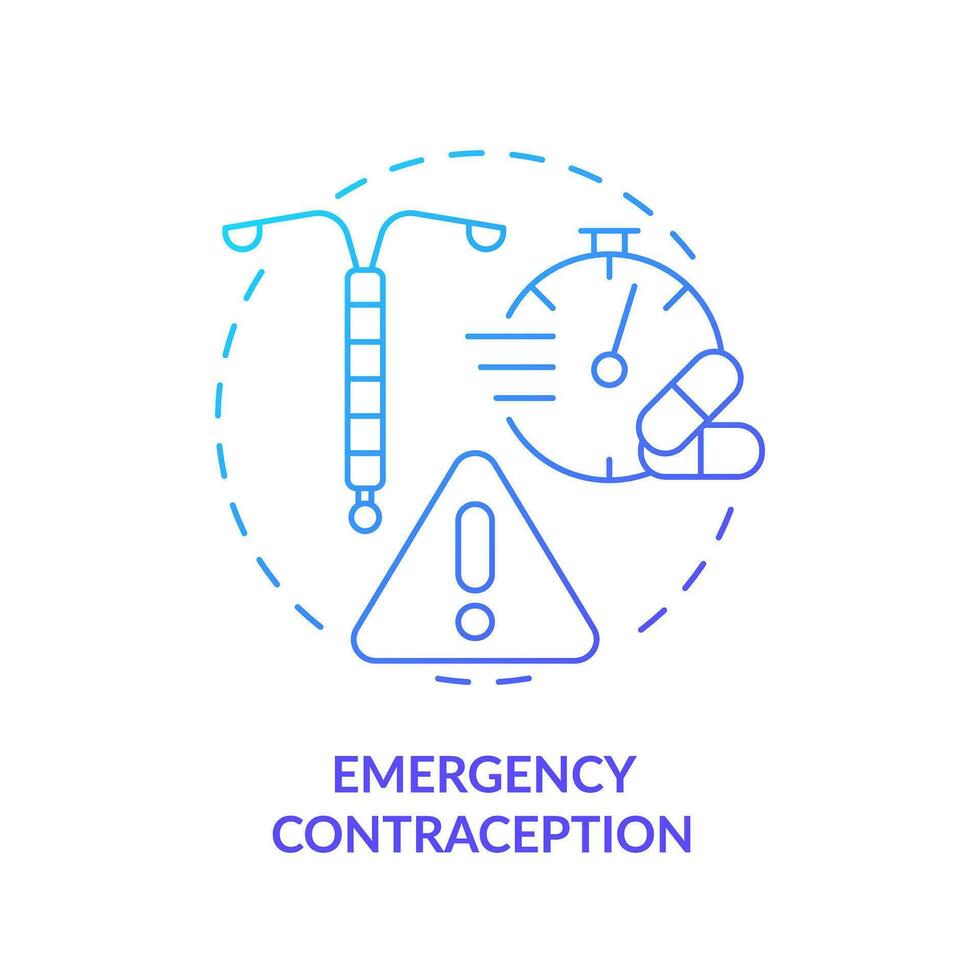 emergencia anticoncepción azul degradado concepto icono. cobre diu. Mañana después píldora. nacimiento control. planificado paternidad. Pro elección resumen idea Delgado línea ilustración. aislado contorno dibujo vector