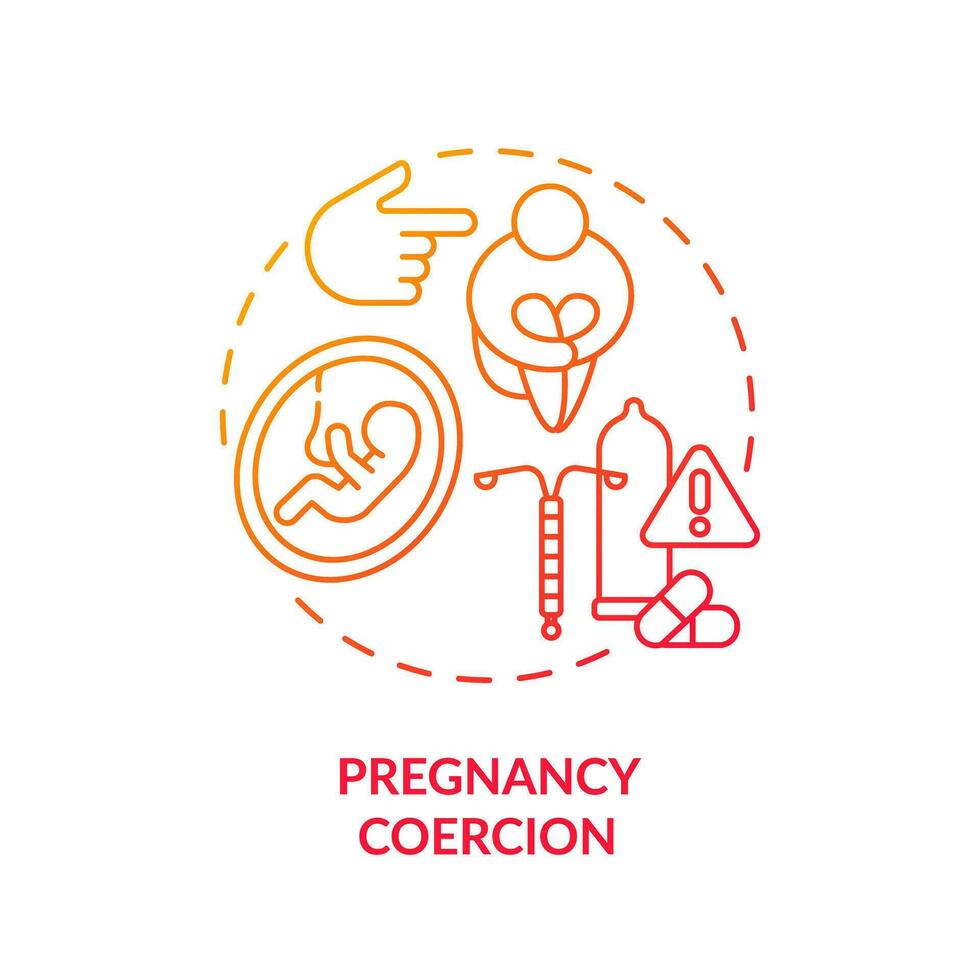 Pregnancy coercion red gradient concept icon. Violence against women. Unwanted pregnancy. Contraceptive method. Reproductive justice abstract idea thin line illustration. Isolated outline drawing vector