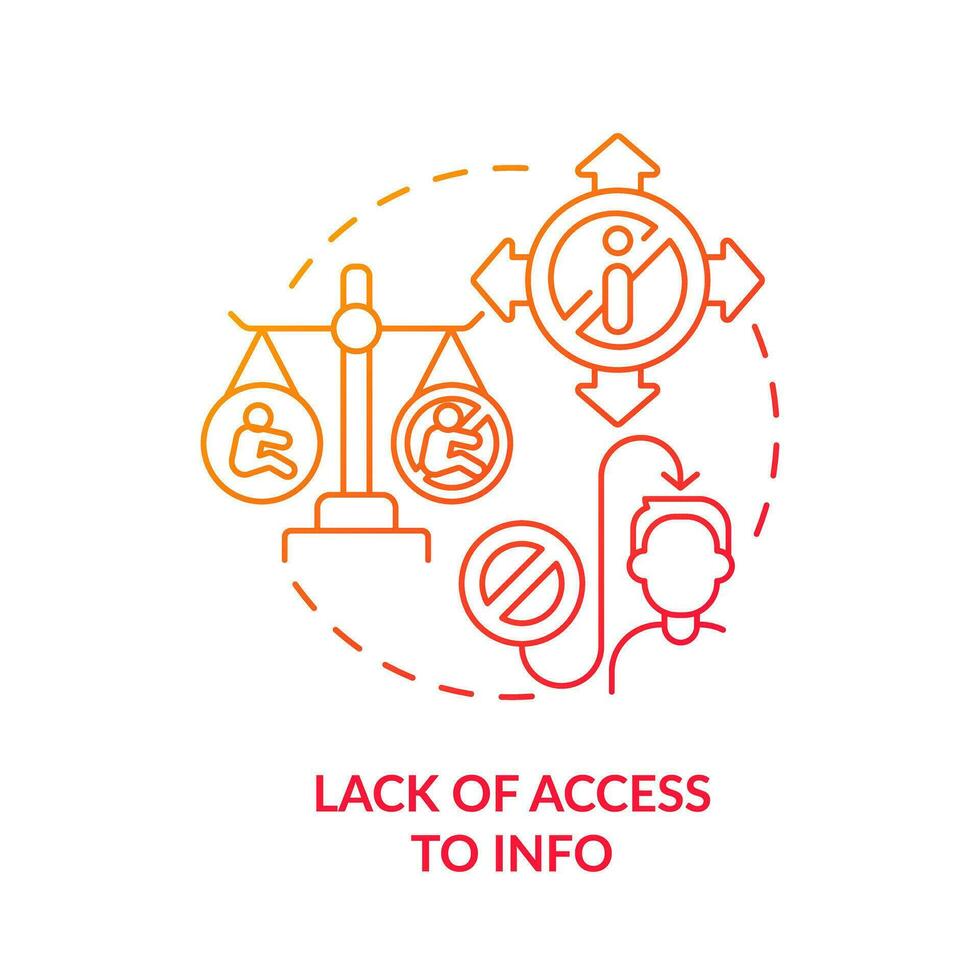 Lack of access to info red gradient concept icon. Information ignorance. Lack of knowledge. Sexual education. Reproductive healthcare abstract idea thin line illustration. Isolated outline drawing vector
