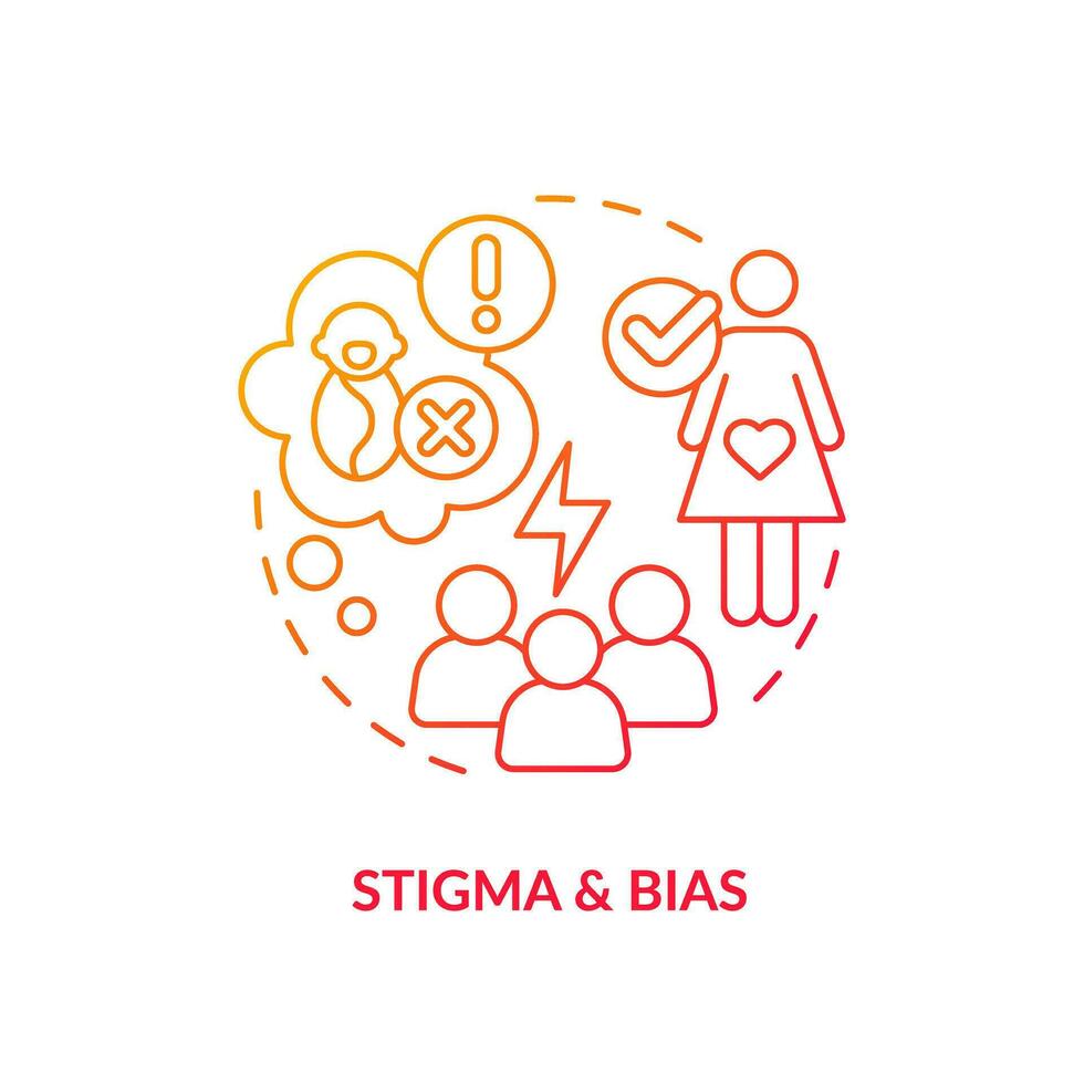 Stigma and bias red gradient concept icon. Abortion access. Reproductive justice. Safe care. Clinic services. Women health abstract idea thin line illustration. Isolated outline drawing vector