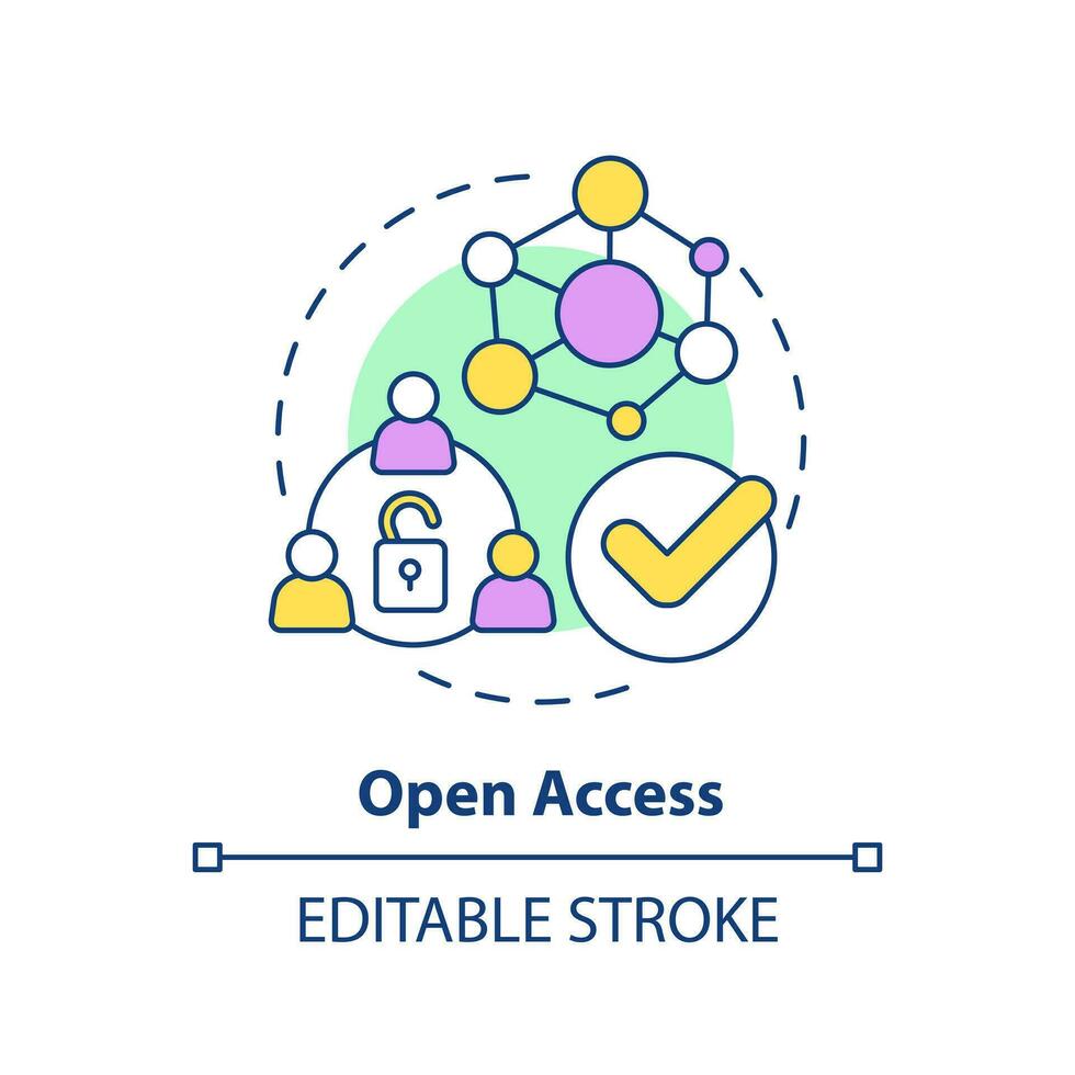 Open access concept icon. Free membership in program. DAO characteristic abstract idea thin line illustration. Isolated outline drawing. Editable stroke vector