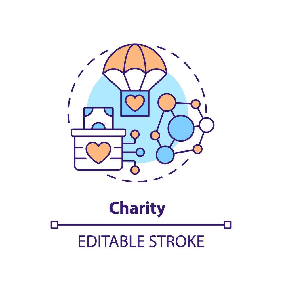 Charity concept icon. Sending and receiving financial aid. DAO usage purpose abstract idea thin line illustration. Isolated outline drawing. Editable stroke vector