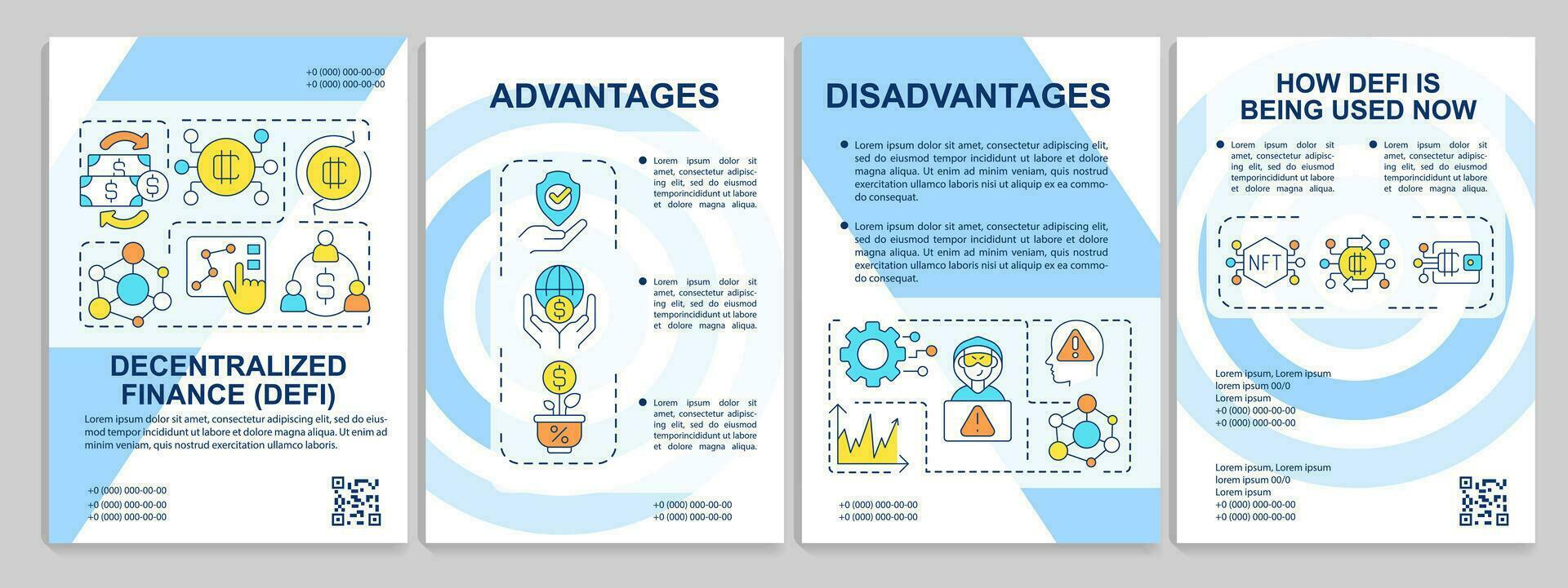 descentralizado Finanzas azul folleto modelo. cadena de bloques. folleto diseño con lineal iconos editable 4 4 vector diseños para presentación, anual informes