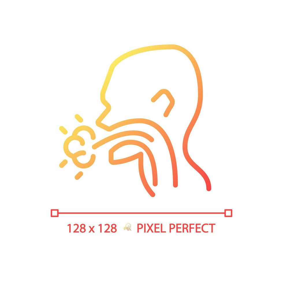 Cough pixel perfect gradient linear vector icon. Infectious disease of throat. Patient with flu symptom. Viral illness. Thin line color symbol. Modern style pictogram. Vector isolated outline drawing