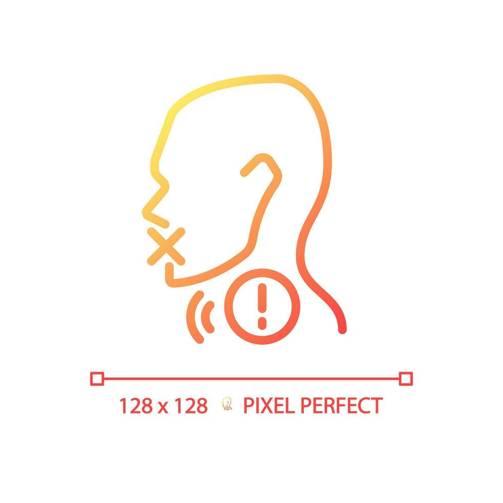 Hoarseness pixel perfect gradient linear vector icon. Voice changing problem. Throat disease treatment. Medical service. Thin line color symbol. Modern style pictogram. Vector isolated outline drawing