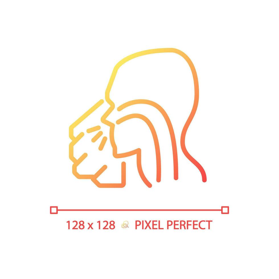 Sneezing pixel perfect gradient linear vector icon. Infectious respiratory disease. Virus spreading prevention. Thin line color symbol. Modern style pictogram. Vector isolated outline drawing