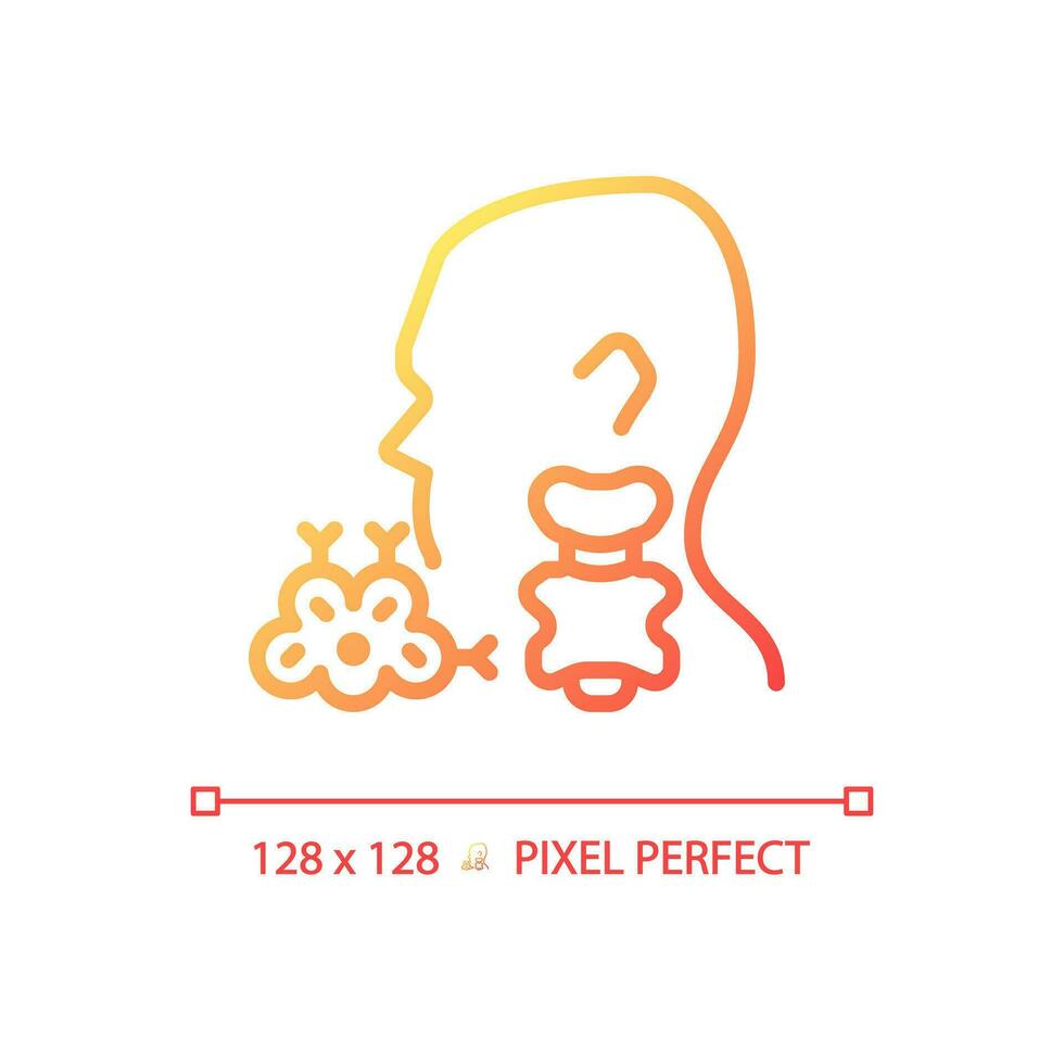Thyroid cancer pixel perfect gradient linear vector icon. Gland oncological disease. Dangerous throat problem. Thin line color symbol. Modern style pictogram. Vector isolated outline drawing