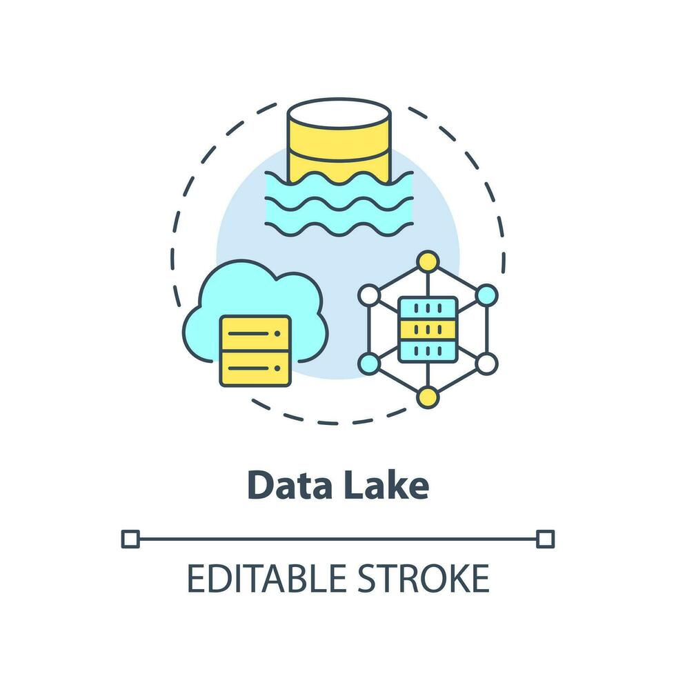 Data lake concept icon. Digital storage. Raw format of information. Data repository abstract idea thin line illustration. Isolated outline drawing. Editable stroke vector