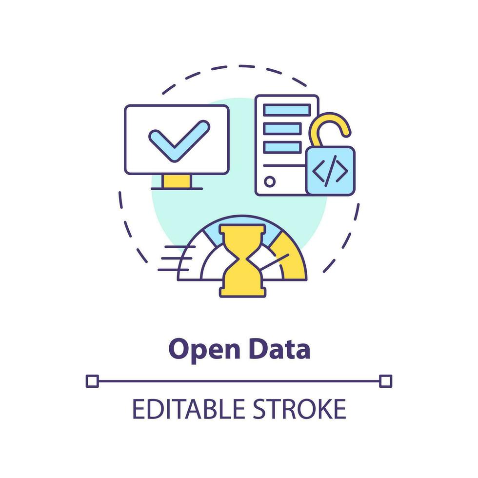 Open data concept icon. Access to information, content. Data lakehouse abstract idea thin line illustration. Isolated outline drawing. Editable stroke vector