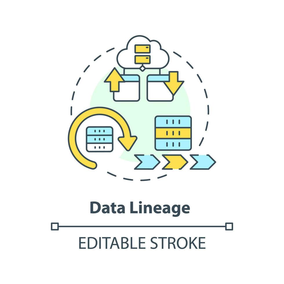 Data lineage concept icon. Information flow record. Data lake key concept abstract idea thin line illustration. Isolated outline drawing. Editable stroke vector
