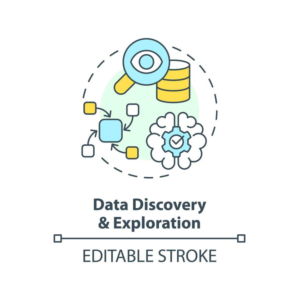 Data discovery and exploration concept icon. Prepare for analysis. Data lake concept abstract idea thin line illustration. Isolated outline drawing. Editable stroke vector