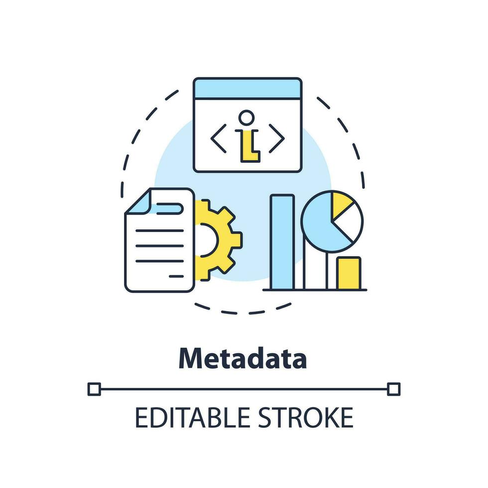 Metadata concept icon. Additional information about file. Data lake vs data warehouse abstract idea thin line illustration. Isolated outline drawing. Editable stroke vector