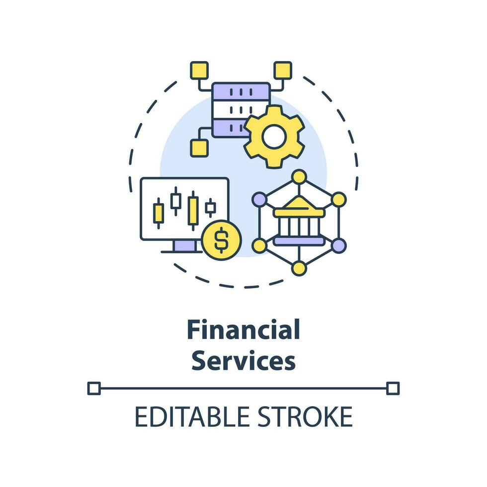 Financial services concept icon. Banking industry. Analytics. Data lake use case abstract idea thin line illustration. Isolated outline drawing. Editable stroke vector