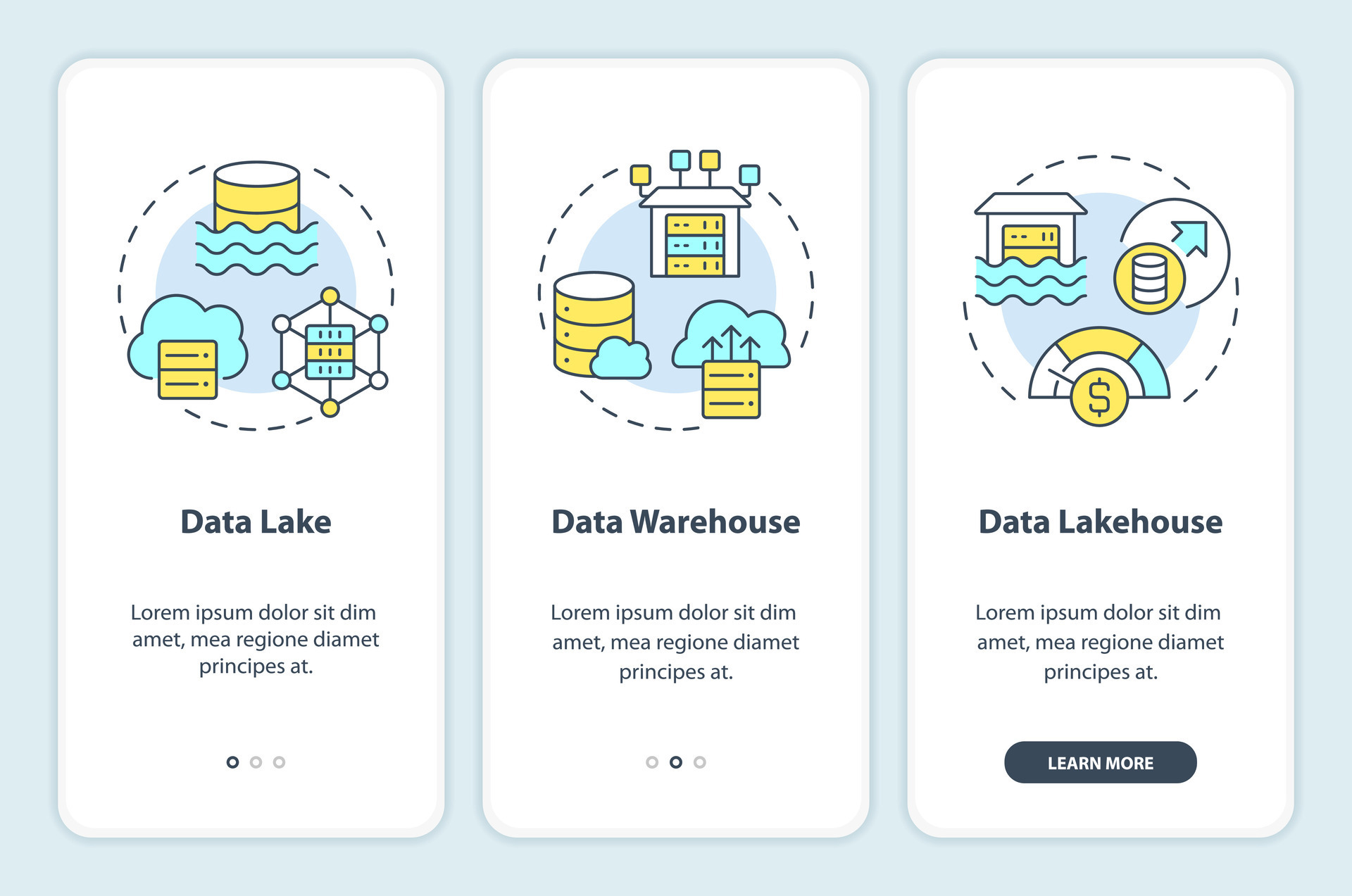 Data repositories onboarding mobile app screen. Digital storage ...