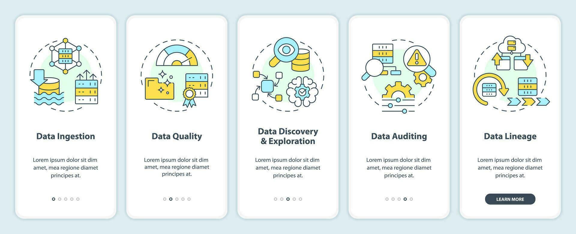 datos lago llave conceptos inducción móvil aplicación pantalla. recorrido 5 5 pasos editable gráfico instrucciones con lineal conceptos. ui, ux, gui plantilla vector