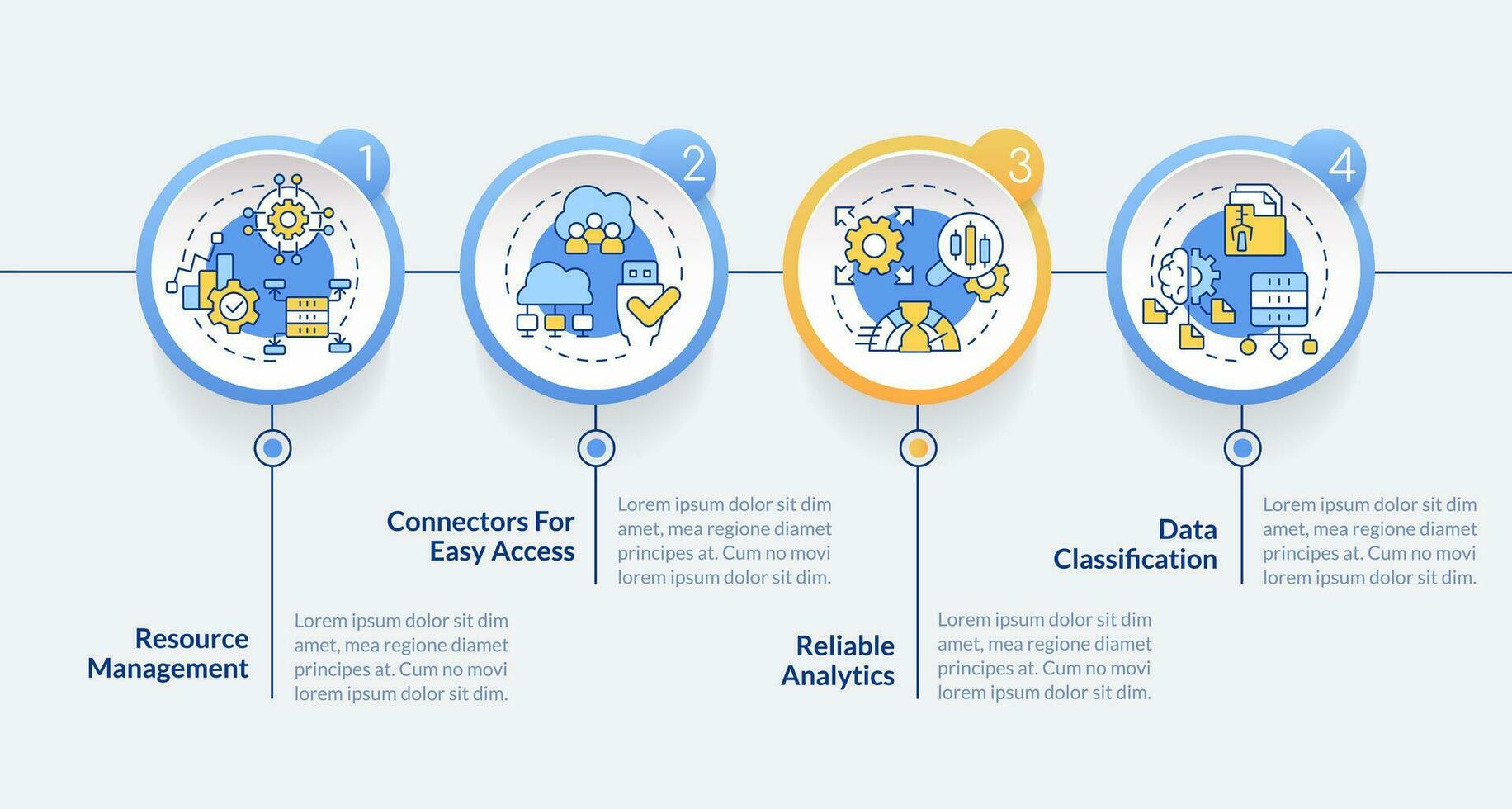 Data lake architecture circle infographic template. Server. Data visualization with 4 steps. Editable timeline info chart. Workflow layout with line icons vector