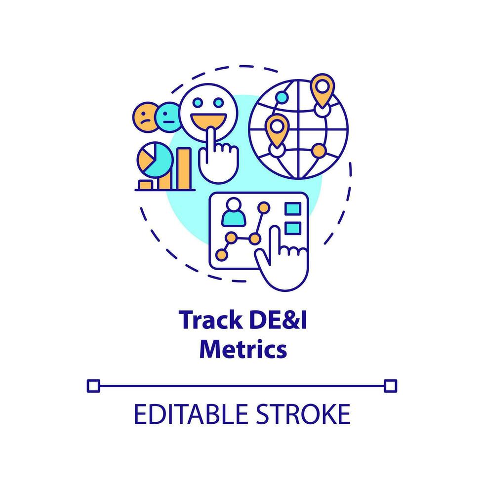 Track DEI metrics concept icon. Making inclusion efforts effective practice abstract idea thin line illustration. Isolated outline drawing. Editable stroke vector