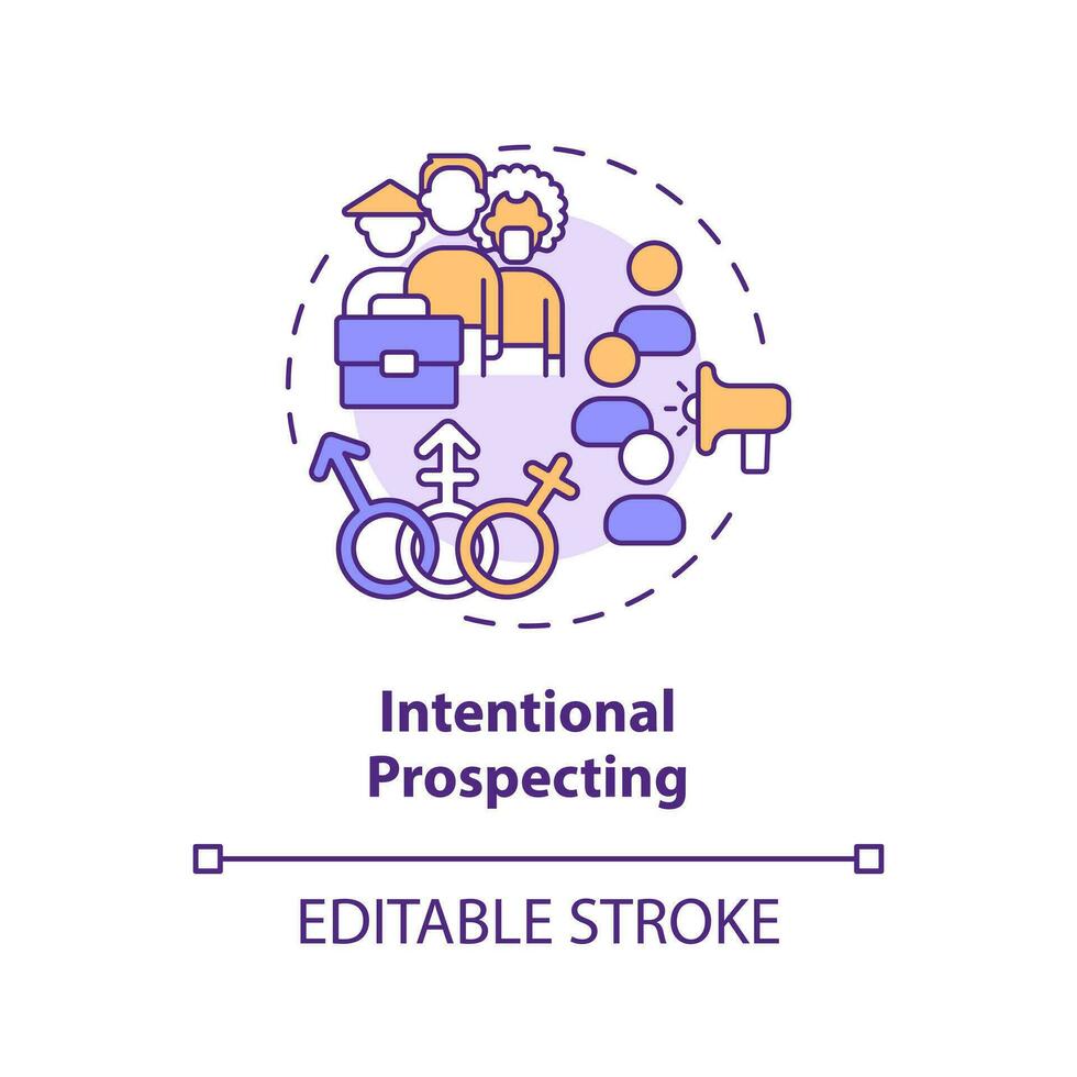 Intentional prospecting concept icon. Diversifying pipeline of candidate abstract idea thin line illustration. Isolated outline drawing. Editable stroke vector