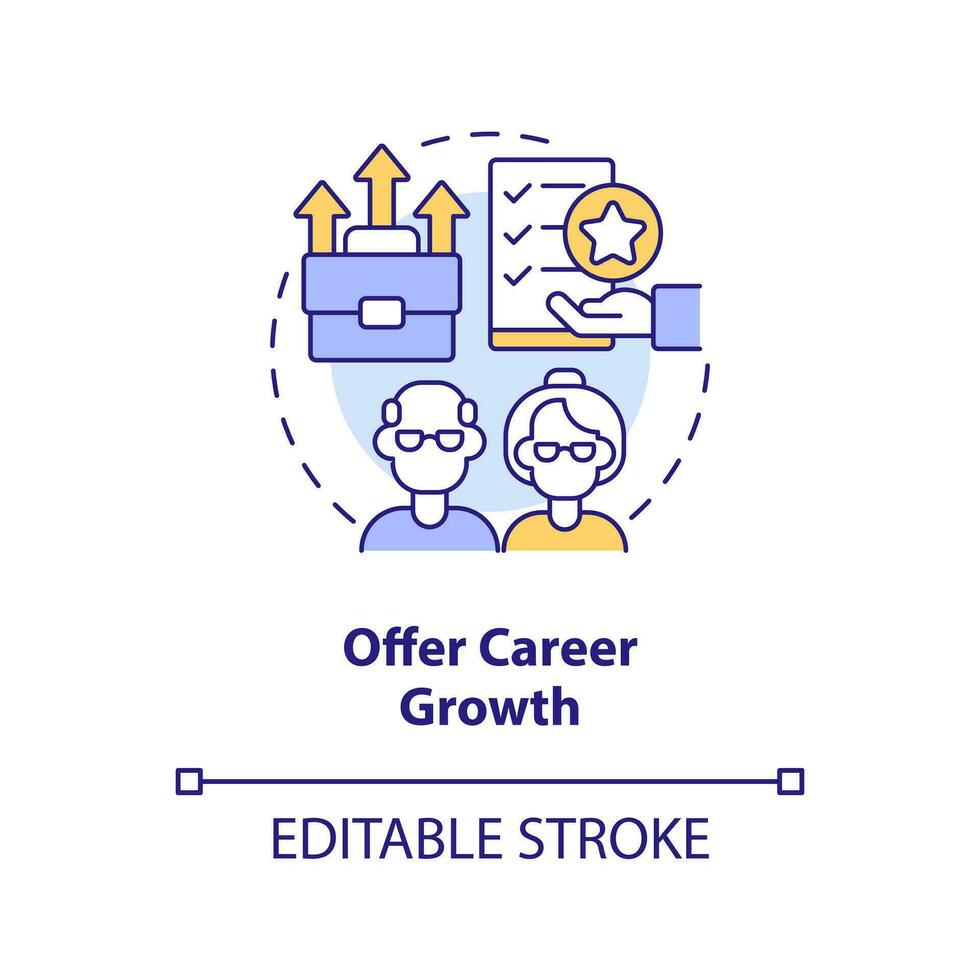 Offer career growth concept icon. Tip for younger managers with older employees abstract idea thin line illustration. Isolated outline drawing. Editable stroke vector