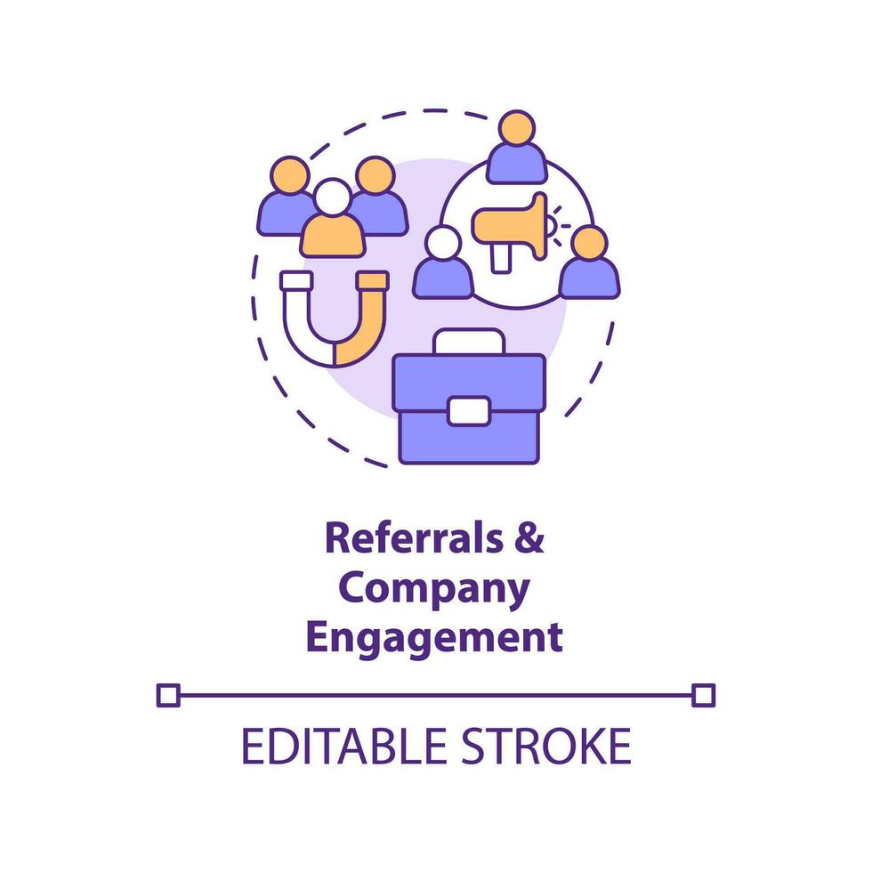 Referrals and company engagement concept icon. Diversifying pipeline of candidate abstract idea thin line illustration. Isolated outline drawing. Editable stroke vector