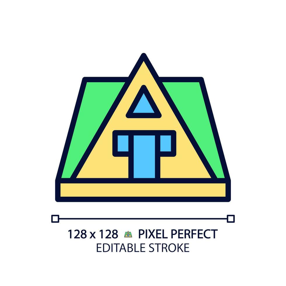 A-frame house pixel perfect RGB color icon. Village cabin with triangular roof. Modern architecture. Real estate. Isolated vector illustration. Simple filled line drawing. Editable stroke