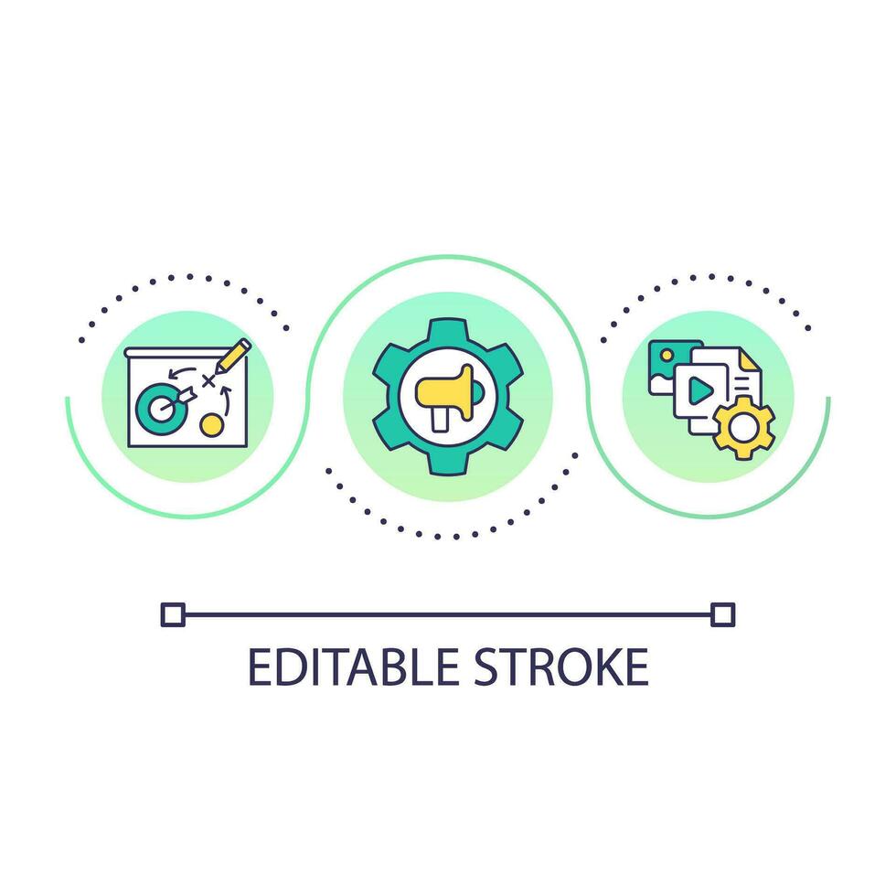 E commerce promotion campaign setting loop concept icon. Digital marketing technology. SMM abstract idea thin line illustration. Isolated outline drawing. Editable stroke vector