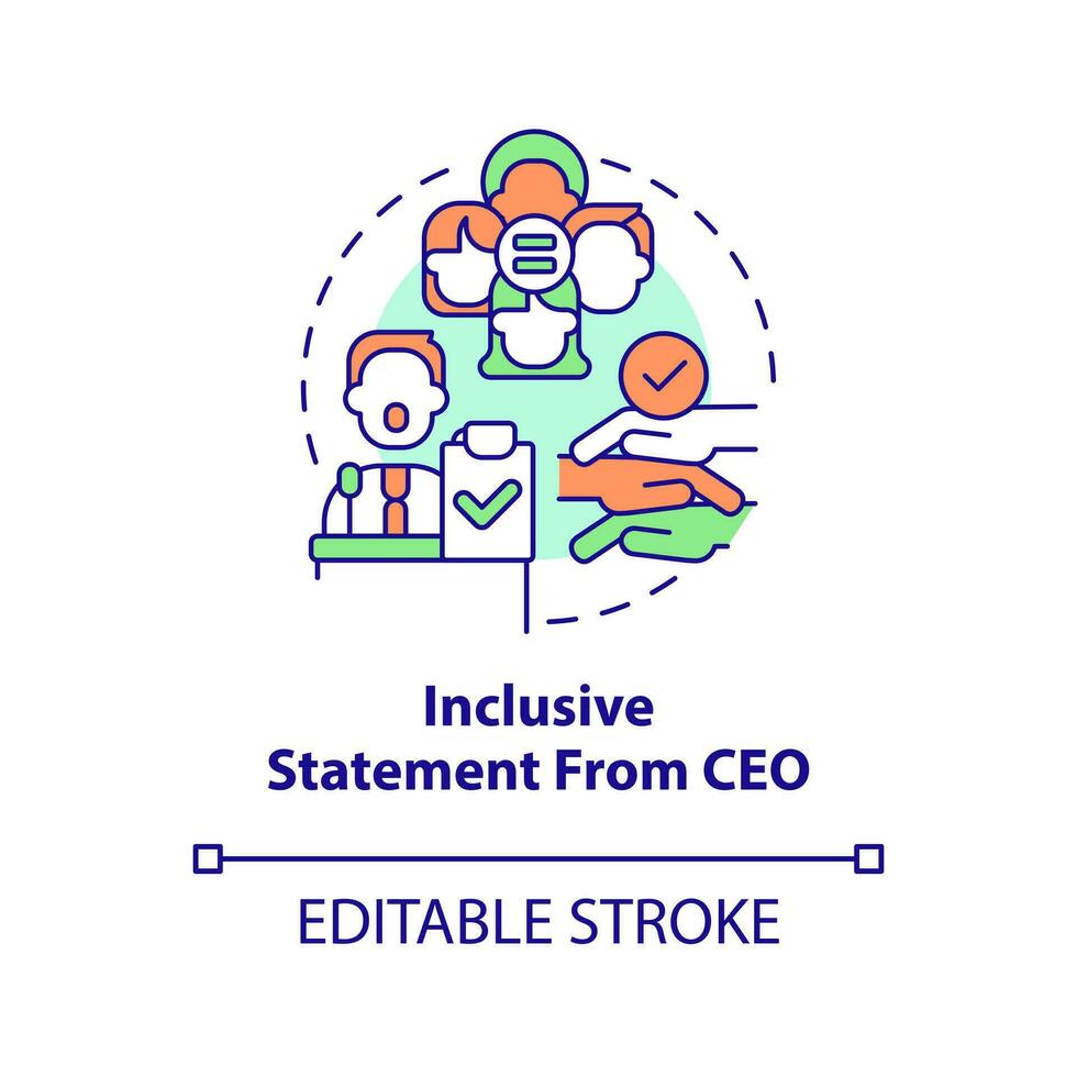 Inclusive statement from CEO concept icon. DEI initiative for workplace abstract idea thin line illustration. Isolated outline drawing. Editable stroke vector