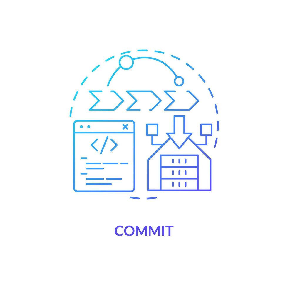 Commit blue gradient concept icon. Sending changes to file repository. Source control strategy abstract idea thin line illustration. Isolated outline drawing vector