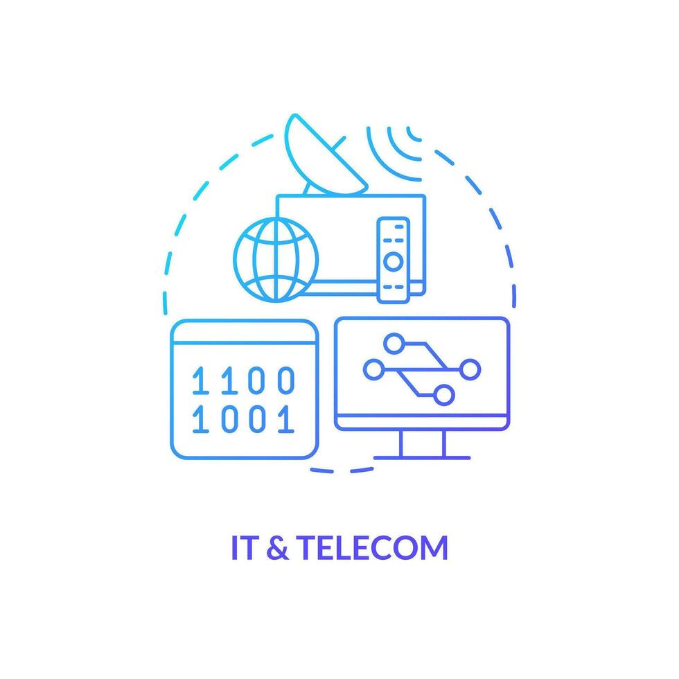 IT and telecom blue gradient concept icon. Communications. Version control system end user industry abstract idea thin line illustration. Isolated outline drawing vector