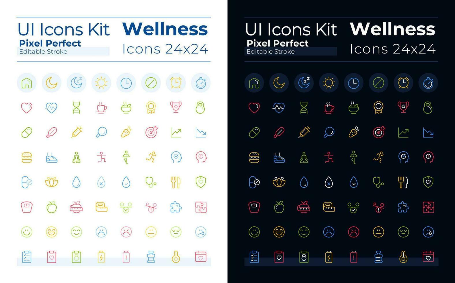 Health and fitness pixel perfect color linear ui icons set for dark, light mode. Workout. Outline isolated user interface elements collection. Editable stroke vector