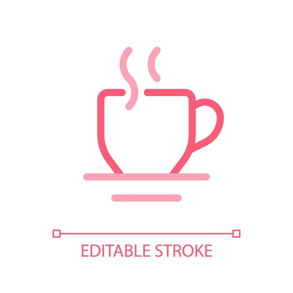 Hot beverage pixel perfect color linear ui icon. Morning tea. Coffee break. Calming and refreshing drink. GUI, UX design. Outline isolated user interface pictogram. Editable stroke vector