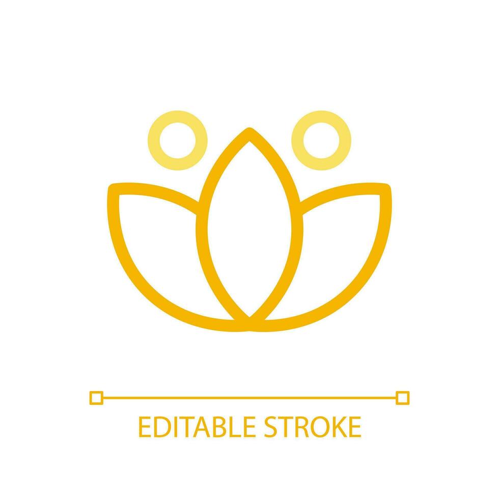 Lotus pixel perfect color linear ui icon. Meditation sign. Inner calmness, tranquility. Spiritual harmony. GUI, UX design. Outline isolated user interface pictogram. Editable stroke vector